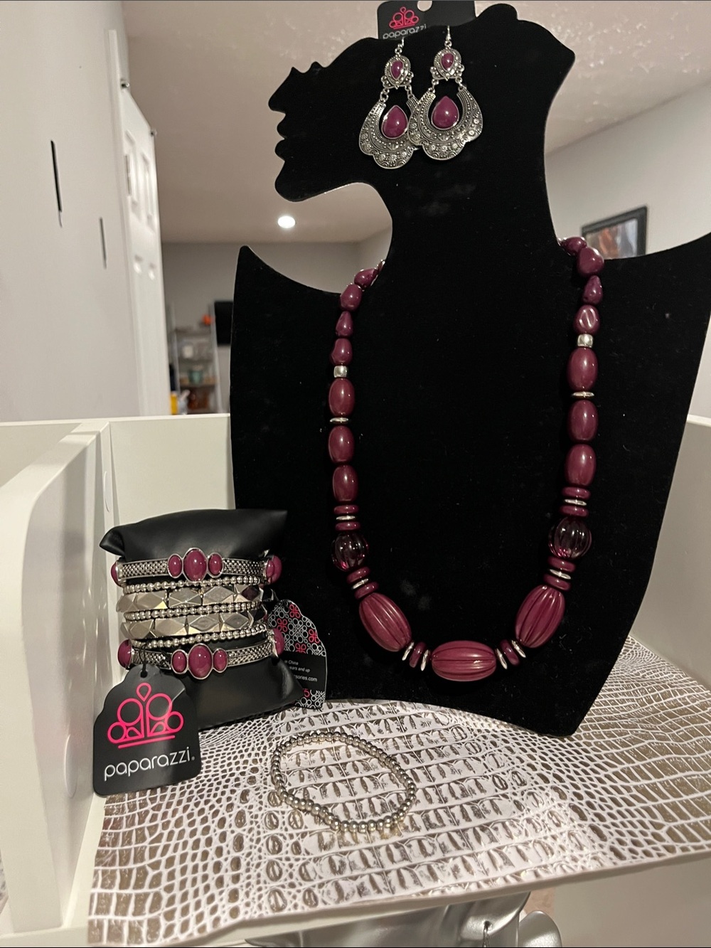 paparazzi Plum Beaded Necklace, Bracelet & Earring Set
